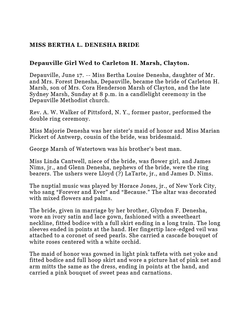 Bertha Denesha - Carleton Marsh - Wedding, 12 June 1949